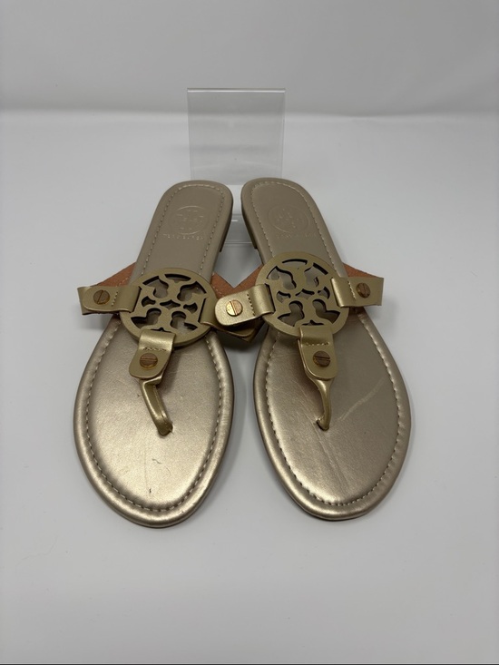 Tory Burch Shoes - Tory Burch Gold Women's Logo Toe-Post Sandals